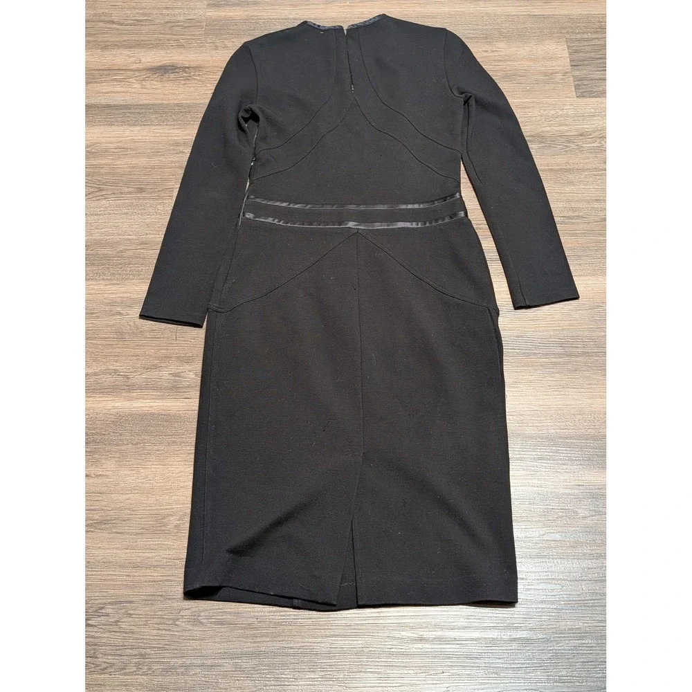 Givenchy Black Long Sleeve Silk Trim Sheath Dress IT 42 US 10 Long Sleeve LBD - Picture 6 of 8